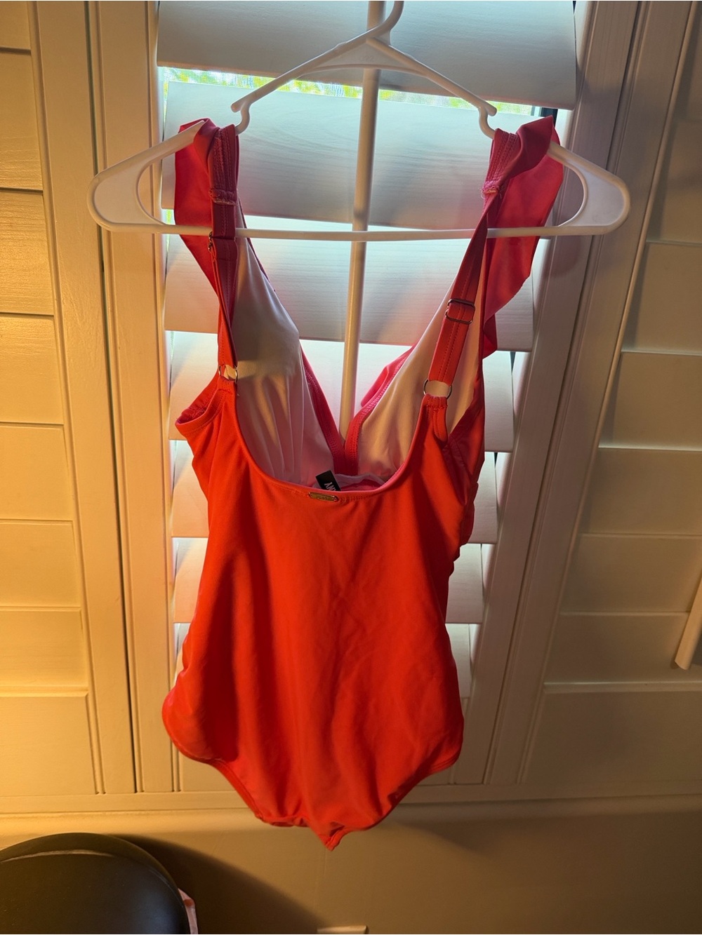 DKNY Coral-Red Ruffle One-Piece Swimsuit - Picture 4 of 4